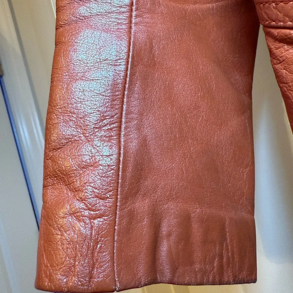 Authentic Original Vintage Style Rust Orange Leather Blazer Jacket - Picture 11 of 15